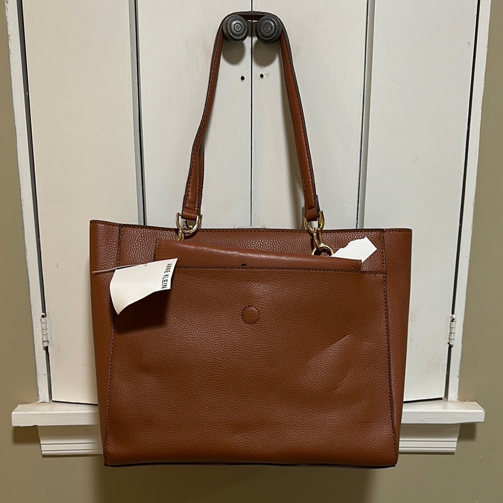 Anne Klein Brown Leather Tote Structured Design